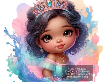 Baby Tiana Watercolor Clipart: Princess PNG Images (Digital Download)