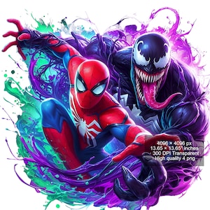 4 PNG Venom & Spiderman Splash and Watercolor Digital design PNG file for sublimation - High Resolution -Instant Digital PNG Download