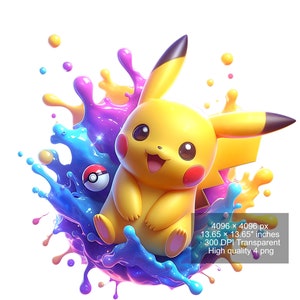 Pikachu Watercolor Splash PNG: High-Resolution Clipart (Digital Download)