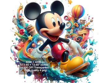 Mickey Mouse Watercolor Splash PNG: High-Resolution Clipart (Digital Download)