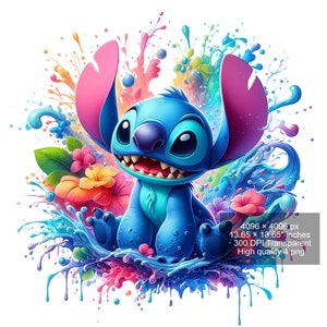 4 PNG Stitch Splash and Watercolor Digital design PNG file for sublimation - High Resolution -Instant Digital PNG Download
