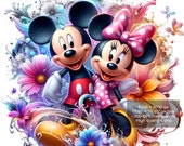 ミッキーとミニーの水彩スプラッシュ4 PNG：高解像度デジタルデザイン