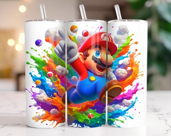 Super Mario Tumbler Wrap: Watercolor Splash PNG (Digital Download)