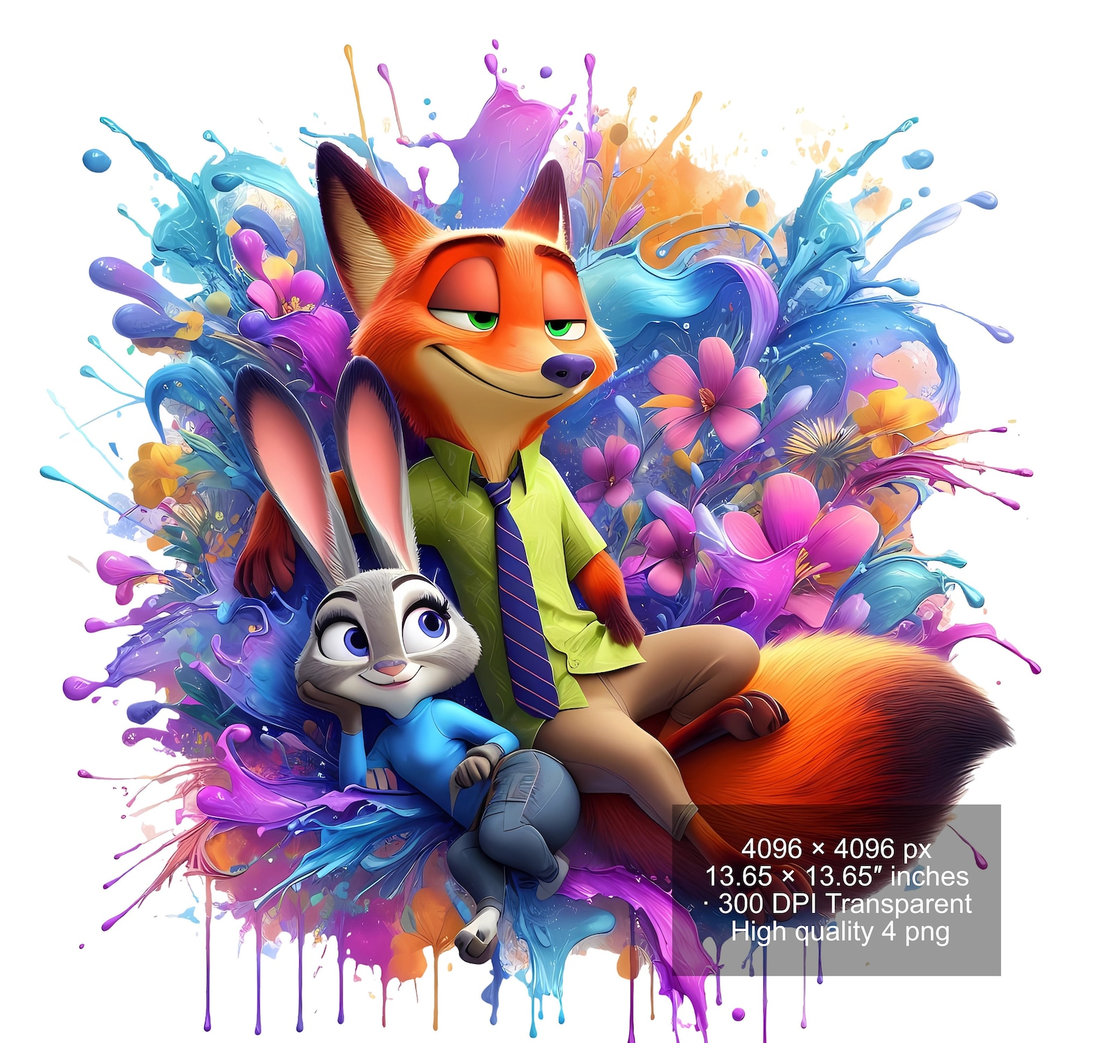 4 PNG Zootopia Nick & Judy Watercolor Splash: Diseño para sublimación ...