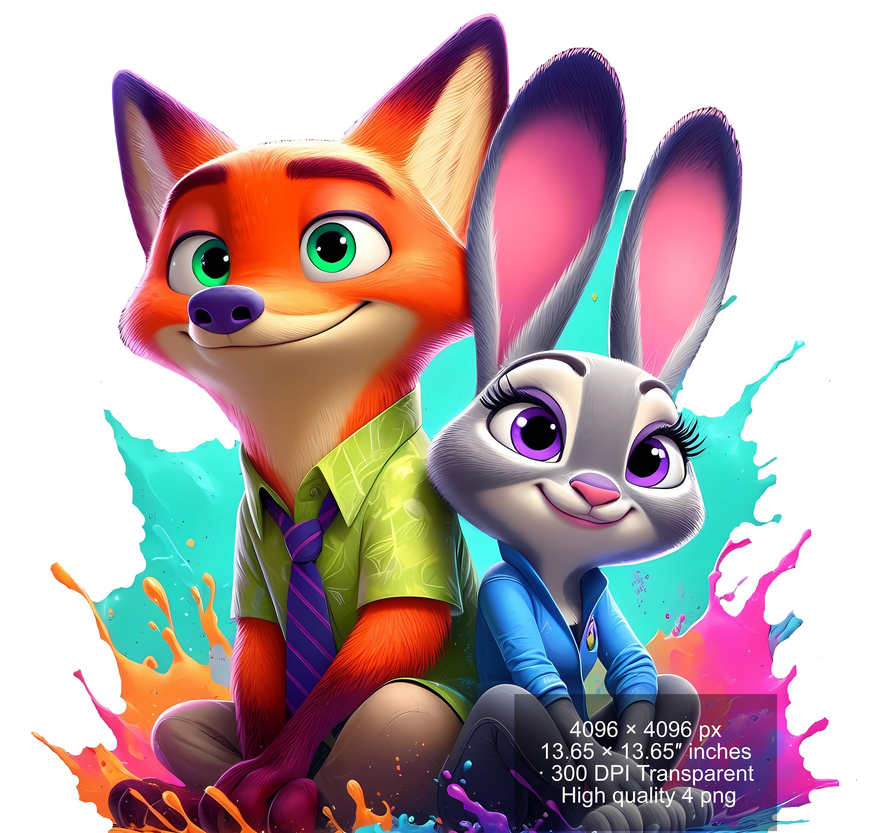 4 PNG Zootopia Nick & Judy Watercolor Splash : Sublimation Design ...