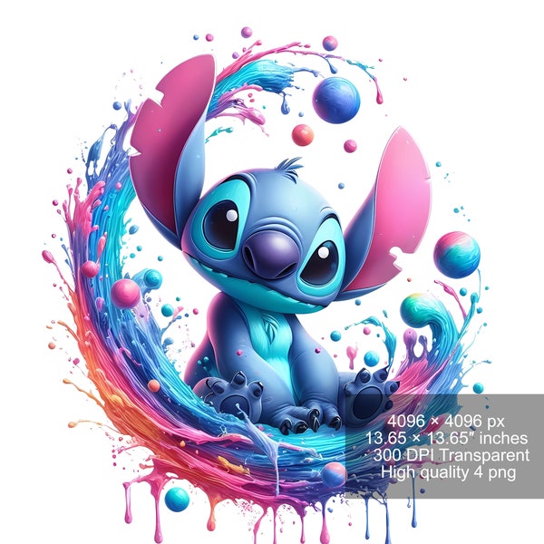 4 PNG Stitch Splash and Watercolor Digital design PNG file for sublimation - High Resolution -Instant Digital PNG Download