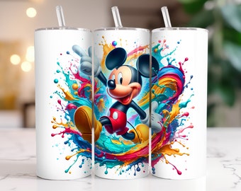 Mickey Mouse Tumbler Wrap: 20 oz Watercolor Splash Design (Digital PNG Download)