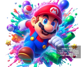 4 PNG Super Mario Splash and Watercolor Digital design PNG file sublimation - High Resolution -Instant Digital PNG Download