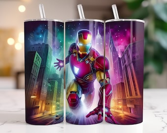 Envoltura para vaso de Iron Man: Salpicadura de acuarela PNG (Descarga digital)