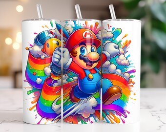 Super Mario Tumbler Wrap: Watercolor Splash PNG (Digital Download)