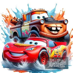 5 PNG Lightning McQueen Cars Splash et aquarelle numérique design fichier PNG pour sublimation - haute résolution - téléchargement numérique instantané 5 PNG
