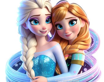 Elsa and Anna Frozen Watercolor Splash PNG: Sublimation Design (Digital Download)