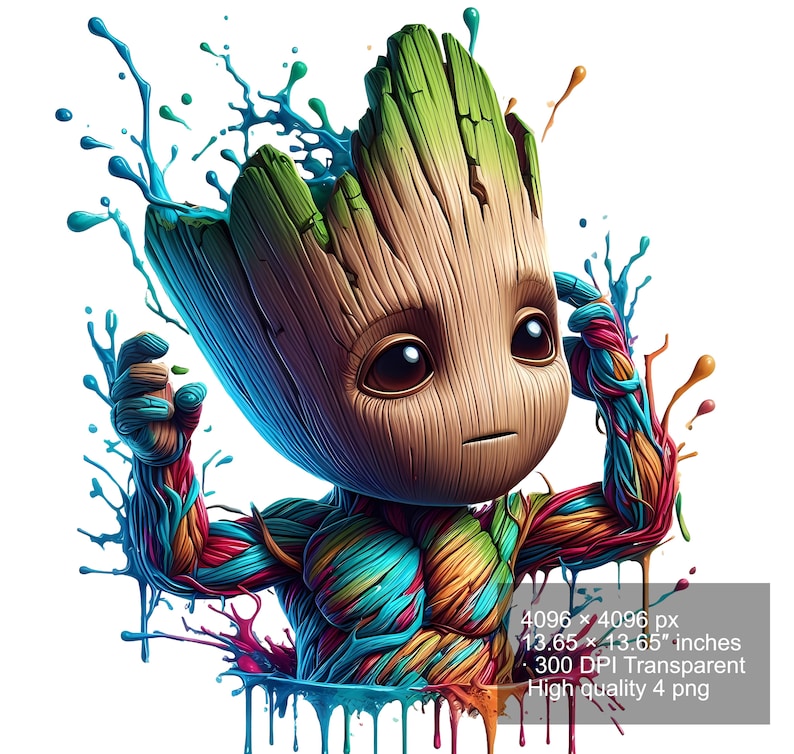 Watercolor Baby Groot PNG Set: Splash Art Digital Download - Etsy