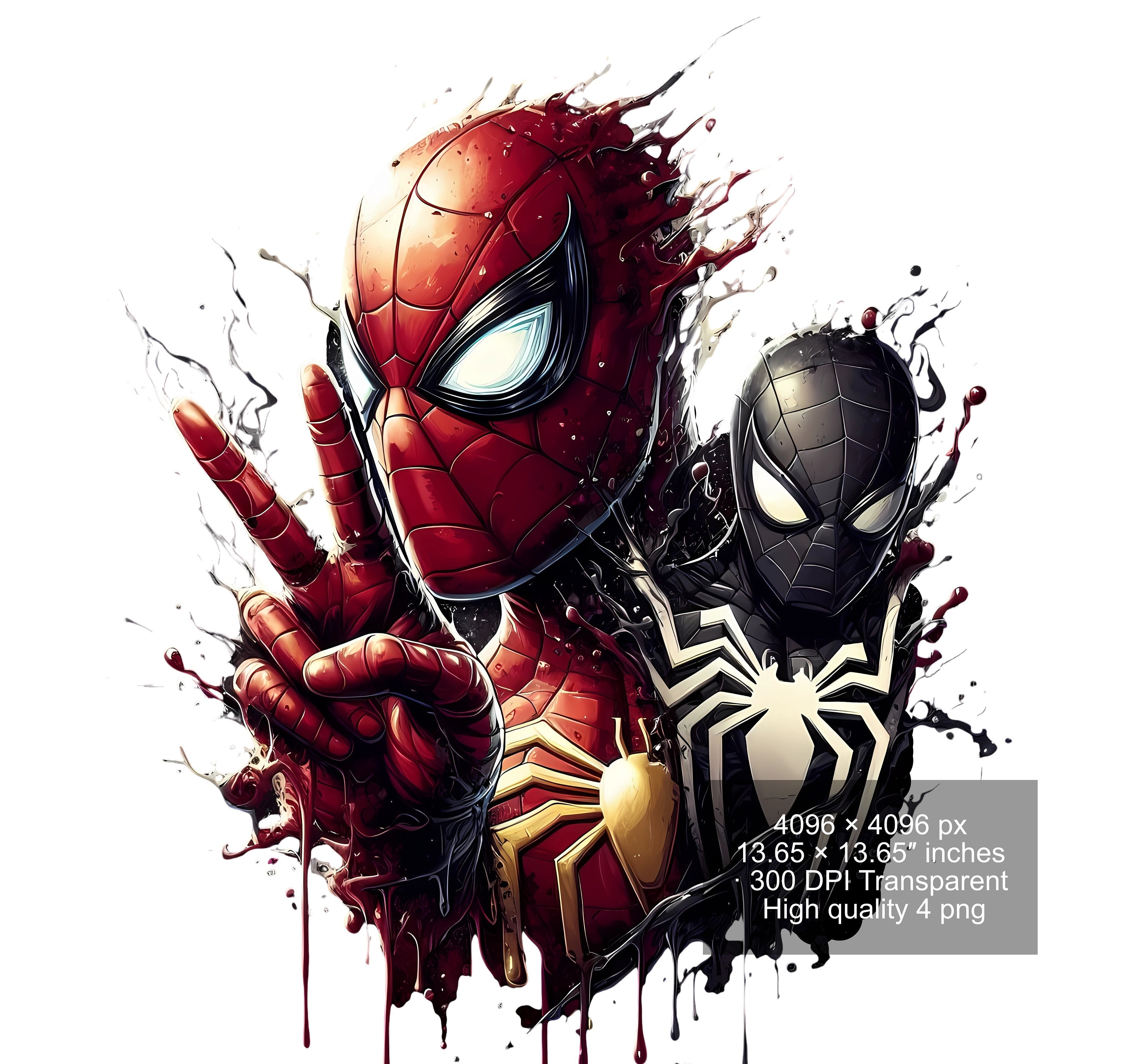 4 PNG Spiderman Splash and Watercolor Digital Design PNG