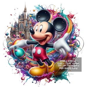 4 PNG Mickey Mouse Splash and Watercolor Digital Design PNG file sublimation - High Resolution -Instant Digital PNG Download