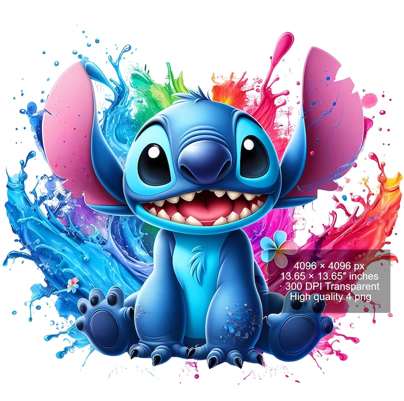 4 PNG Stitch Splash and Watercolor Digital design PNG file for sublimation High Resolution Instant Digital PNG Download zdjęcie 2