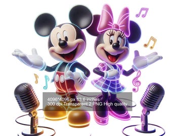 Mickey and Minnie Watercolor Splash PNG: Sublimation Design (Digital Download)