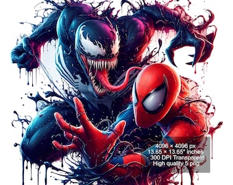 5 PNG Venom & Spiderman Splash en aquarel digitaal ontwerp PNG-bestand voor sublimatie - hoge resolutie - onmiddellijke digitale png-download