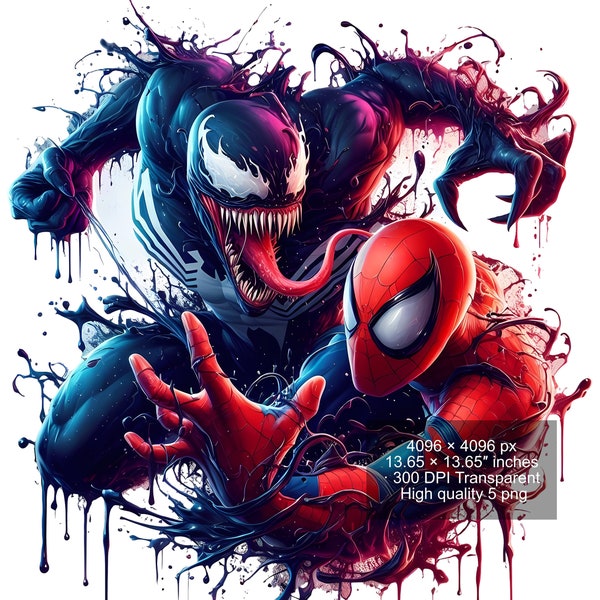 5 PNG Venom & Spiderman Splash and Watercolor Digital design PNG file for sublimation - High Resolution -Instant Digital PNG Download