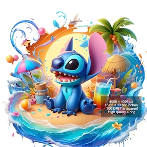 4 PNG Stitch Splash and Watercolor Digital design PNG file for sublimation - High Resolution -Instant Digital PNG Download