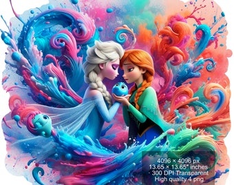 Elsa y Anna de Frozen: Acuarela PNG: Arte digital (Descarga digital)