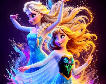 5 PNG エルサとアナのフローズン タンブラーラップ：水彩スプラッシュデザイン（デジタル PNG ダウンロード）