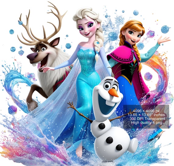 4 PNG Elsa and Anna Frozen Splash and Watercolor Digital