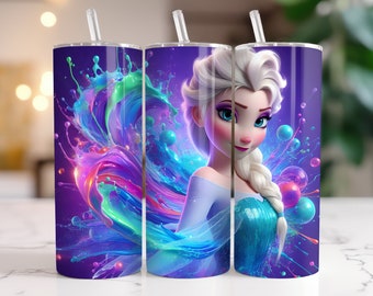 エルサ フローズン タンブラーラップ：水彩スプラッシュ PNG（デジタルダウンロード）