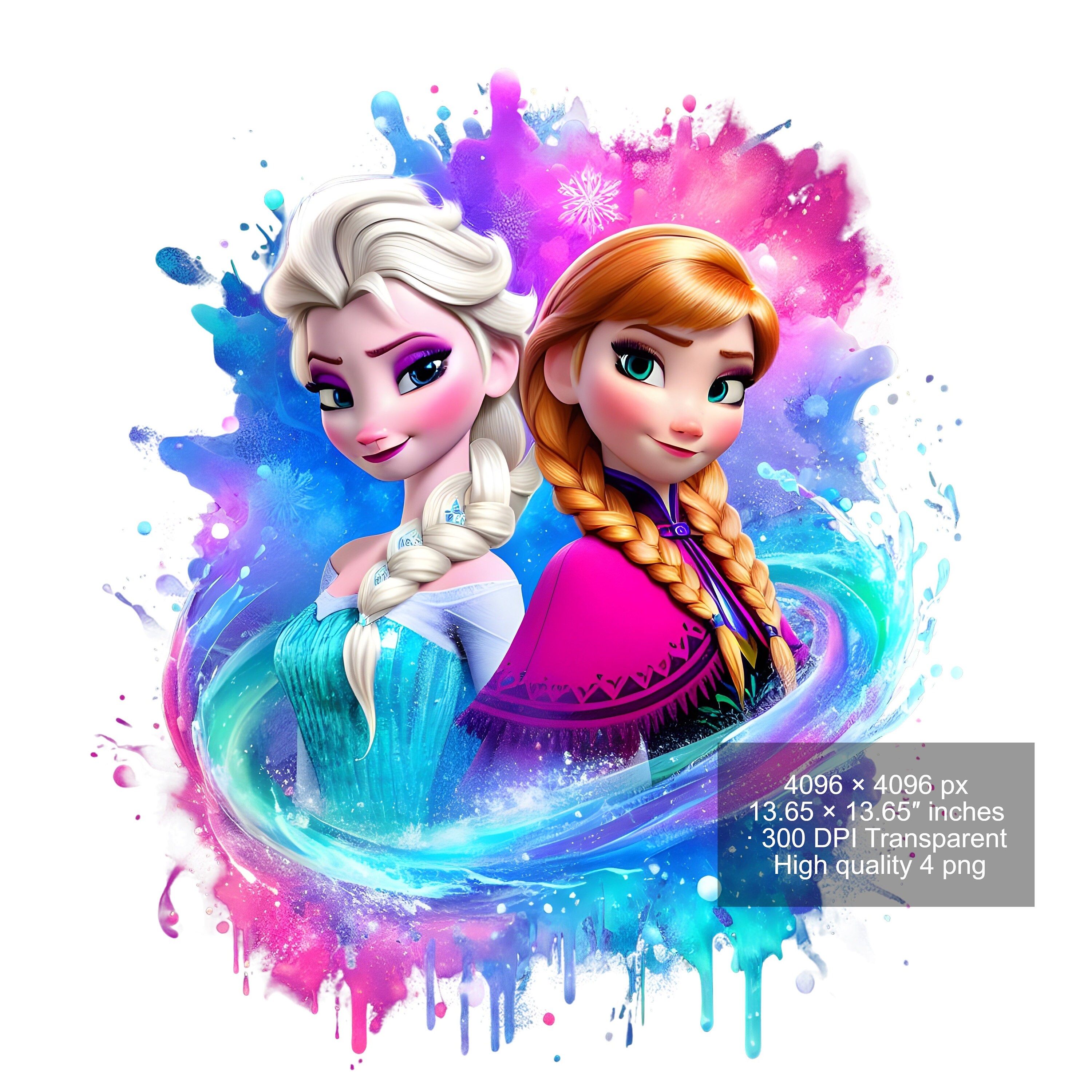 Elsa and Anna Frozen Watercolor Splash PNG Clipart (digital Download ...