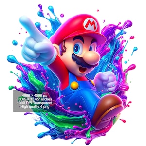 4 PNG Super Mario Splash and Watercolor Digital design PNG file for sublimation - High Resolution -Instant Digital PNG Download