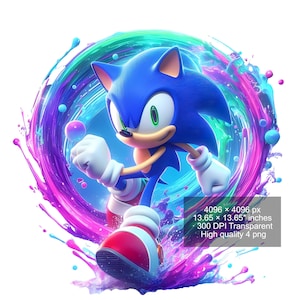 4 PNG Sonic the Hedgehog Splash and Watercolor Digital design PNG file for sublimation - High Resolution -Instant Digital PNG Download