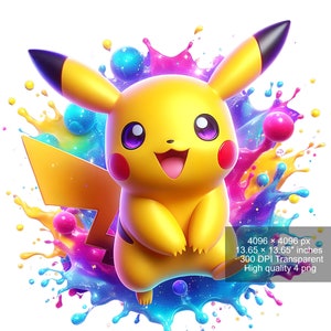 Pikachu Watercolor Splash PNG: High Resolution Clipart (Digital Download)