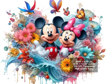 Mickey Mouse Watercolor Splash PNG: High-Resolution Digital Art (Digital Download)