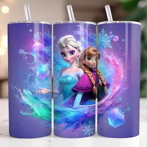 Elsa and Anna Frozen Tumbler Wrap PNG, 20 oz Watercolor Splash Digital Design - High Resolution - Instant Digital PNG Download
