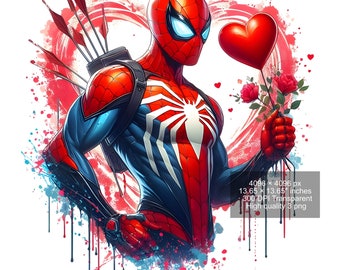Spiderman Watercolor Splash PNG: Valentine's Day Design (Digital Download)