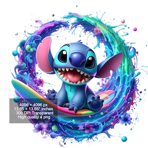 4 PNG Stitch Splash and Watercolor Digital design PNG file for sublimation - High Resolution -Instant Digital PNG Download