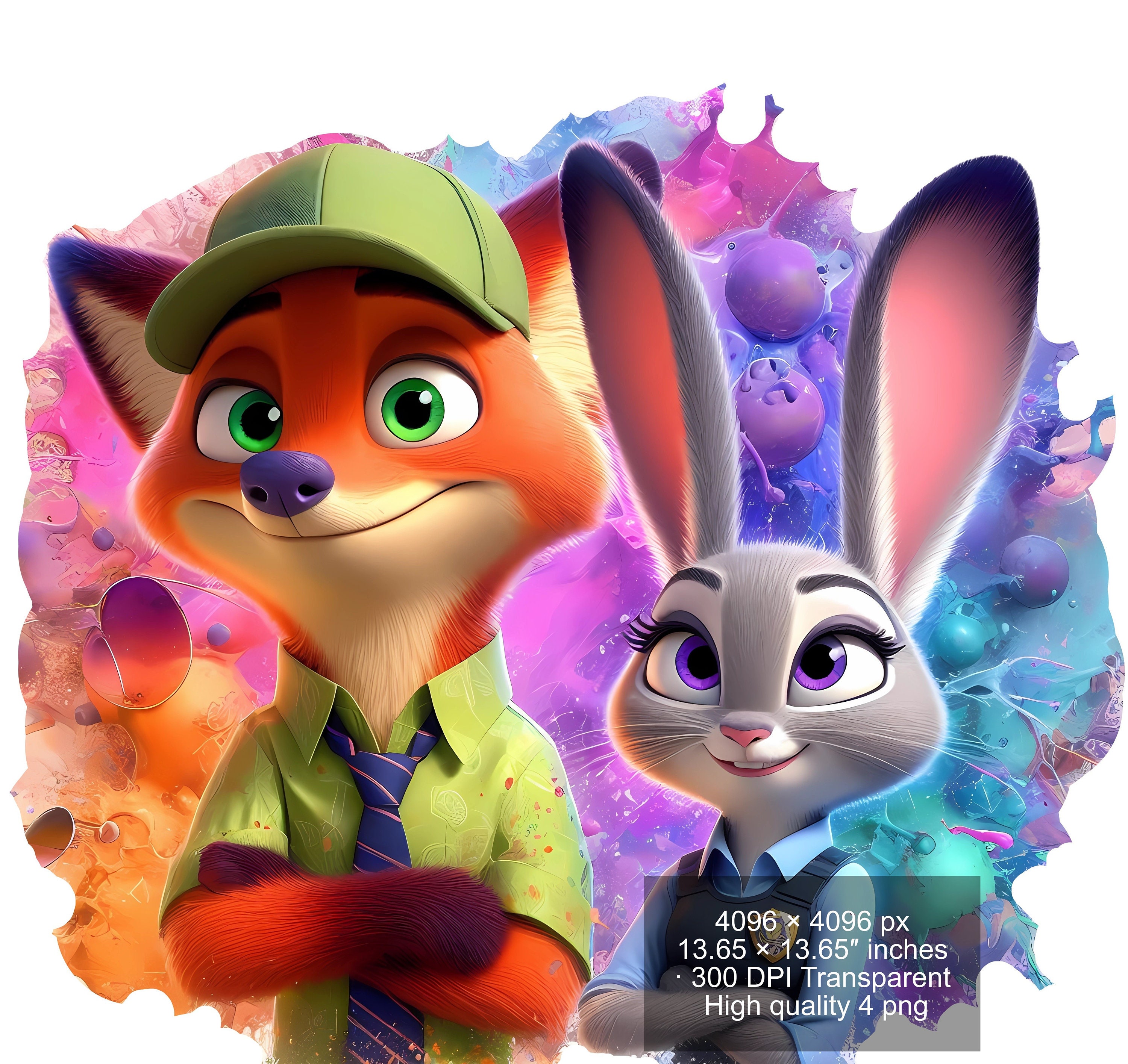 4 PNG Zootopia Nick & Judy Watercolor Splash : Sublimation Design ...