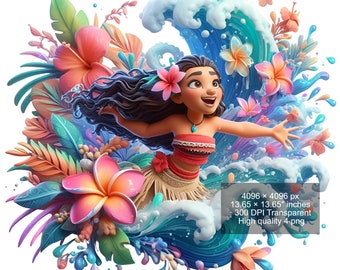 4 PNG Moana Splash and Watercolor Digital design PNG file for sublimation - High Resolution -Instant Digital PNG Download