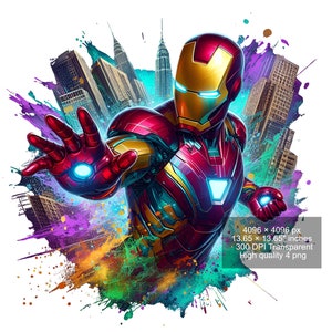 4 PNG Iron Man Splash and Watercolor Digital design PNG file for sublimation - High Resolution -Instant Digital PNG Download