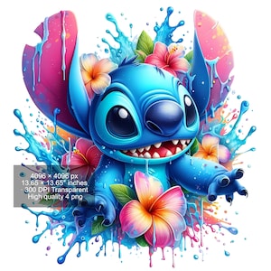 4 PNG Stitch Splash and Watercolor Digital design PNG file for sublimation - High Resolution -Instant Digital PNG Download