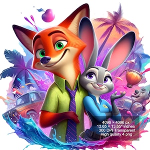 4 PNG Zootopia Nick & Judy Splash and Watercolor Digital design PNG file for sublimation - High Resolution -Instant Digital PNG Download