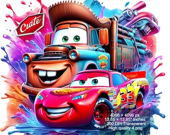 Rayo McQueen: Acuarela PNG: Arte digital (Descarga digital)