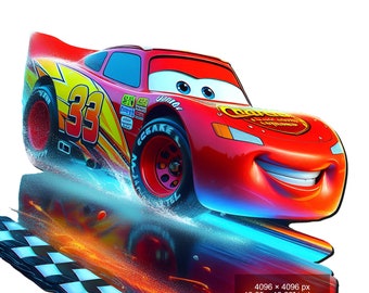 Rayo McQueen: Salpicadura de acuarela PNG: Diseño digital de alta resolución (4 PNG)