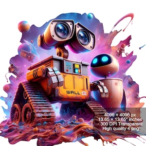 4 PNG Wall-E Splash and Watercolor Digital design PNG file for sublimation - High Resolution -Instant Digital PNG Download