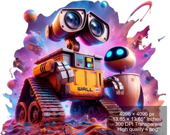 4 PNG Wall-E Splash and Watercolor Digital design PNG file for sublimation - High Resolution -Instant Digital PNG Download