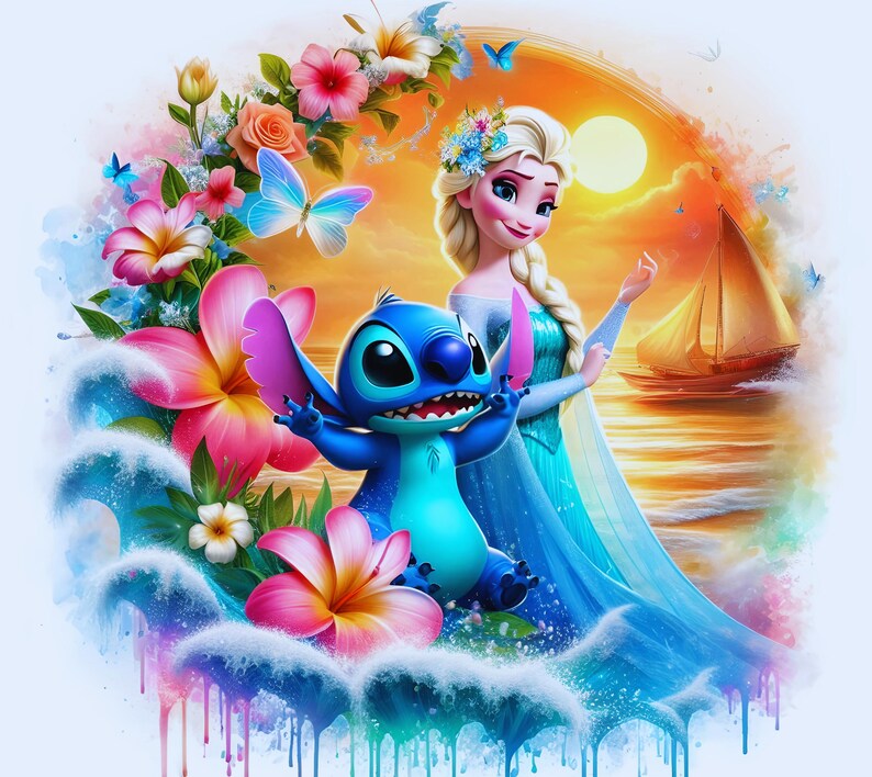 Elsa and Anna Frozen 5 Png Tumbler Wrap: Watercolor Splash Design ...
