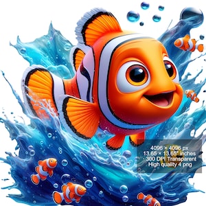 4 PNG Buscando a Nemo / Buscando a Dory Splash y acuarela Diseño digital Archivo PNG para sublimación - Alta resolución - PNG digital instantáneo