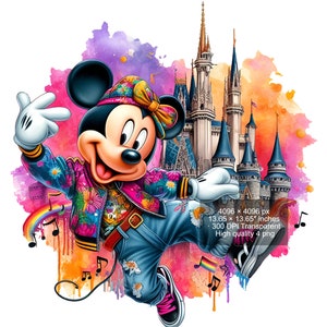 4 PNG Mickey Mouse Splash and Watercolor Digital Design PNG file sublimation - High Resolution -Instant Digital PNG Download