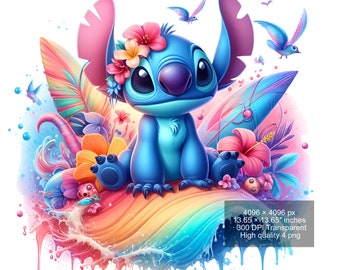 Salpicadura de acuarela de Stitch PNG: Diseño digital de alta resolución (descarga digital)
