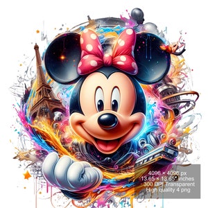 4 PNG Mickey Mouse Splash and Watercolor Digital design PNG file for sublimation - High Resolution -Instant Digital PNG Download